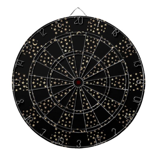 Chic Gold Stars Crescent Moons Black Dartscheibe (vorne)