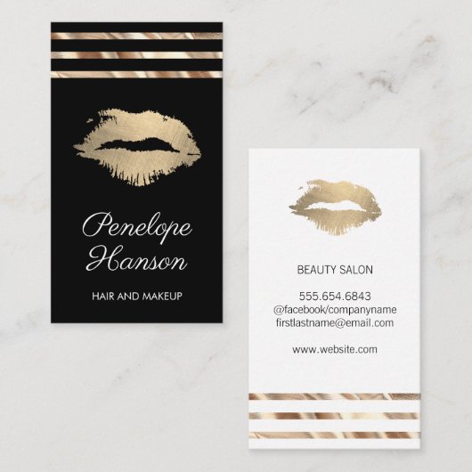 Chic Gold Streifen mit Kuss Visitenkarte (Vorne/Hinten)