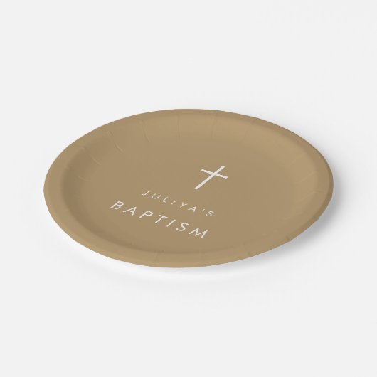 Chic Gold-Taufe Pappteller (Schrägansicht)