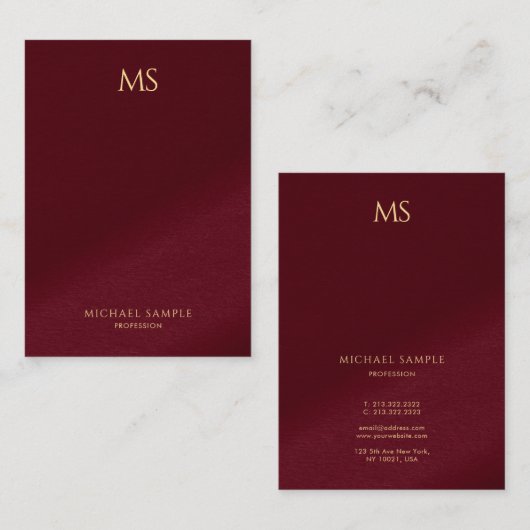 Chic Gold Text Monogram Vertical Luxurious Thick Visitenkarte (Vorne/Hinten)