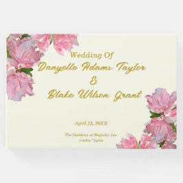 Chic Gold Text, Rosa Azaleen und Elfenbeinhochzeit Gästebuch