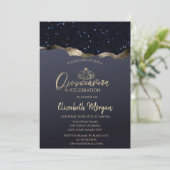 Chic Gold Tiara, Black Glitzer Einladung (Stehend Vorderseite)