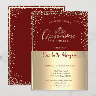 Chic Gold-Tiara, Diamanten rote Quinceañera Einladung
