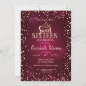 Chic Gold Tiara, Diamonds Burgundy Sweet 16 Party Einladung (Vorderseite)