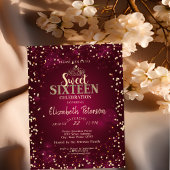 Chic Gold Tiara, Diamonds Burgundy Sweet 16 Party Einladung