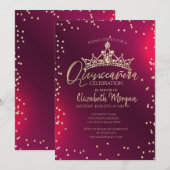 Chic Gold Tiara,Diamonds Red Quinceañera  Einladung (Vorne/Hinten)