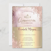Chic Gold Tiara, Diamonds Rose Gold Glitzer Tropfe Einladung (Vorderseite)
