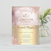 Chic Gold Tiara, Diamonds Rose Gold Glitzer Tropfe Einladung (Stehend Vorderseite)