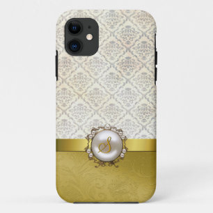 Chic Gold Tone & Cream Damask iPhone 5 Fall 11 Hülle