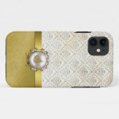 Chic Gold Tone & Cream Damask iPhone 5 Fall Case-Mate iPhone Hülle (Rückseite (Horizontal))