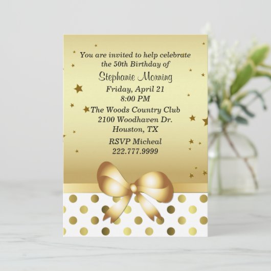 Chic Gold Tone Custom Geburtstag Einladung (Stehend Vorderseite)