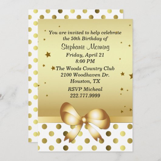 Chic Gold Tone Custom Geburtstag Einladung (Vorne/Hinten)