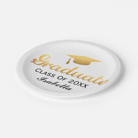 Chic Gold Trendy Graduation Party Class of 20XX Pappteller (Schrägansicht)