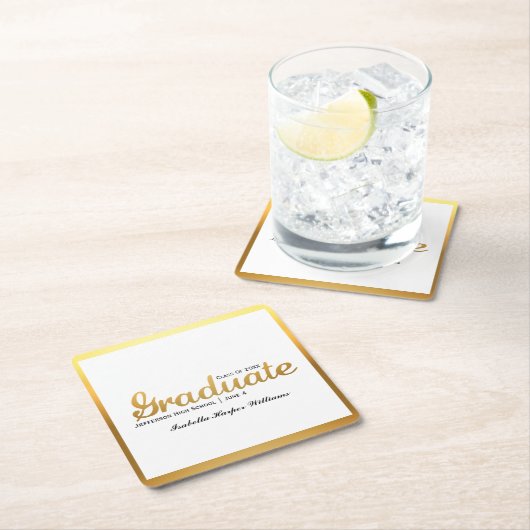 Chic Gold Trendy Graduation Party Class of 20XX Rechteckiger Pappuntersetzer (Vor Ort)