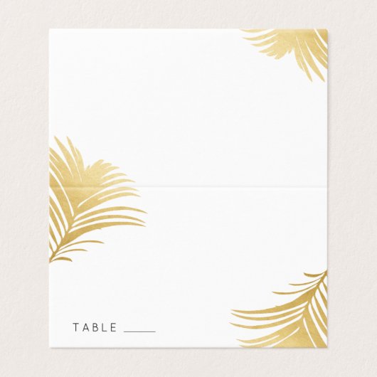 Chic Gold Tropical Palm Blätter Platzkarte Visitenkarten (Außenseite Aufgefaltet)