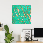 Chic Gold Turquoise Marmormuster Poster (Heimbüro)