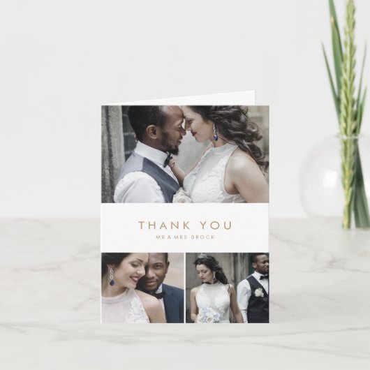 Chic Gold Typografie 3 FotoCollage Dankeskarte (Vorderseite)