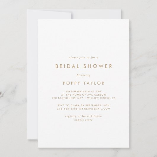 Chic Gold Typografie Bridal Dusche Einladung (Vorderseite)