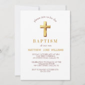 Chic Gold Typografie Cross Baptisse Einladung (Vorderseite)