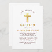 Chic Gold Typografie Cross Baptisse Einladung (Vorne/Hinten)