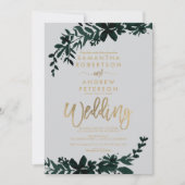 Chic gold typografie Floral graue Hochzeit Einladung (Vorderseite)