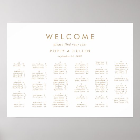 Chic Gold Typografie Horizontale Sitzdiagramme Poster (Vorne)
