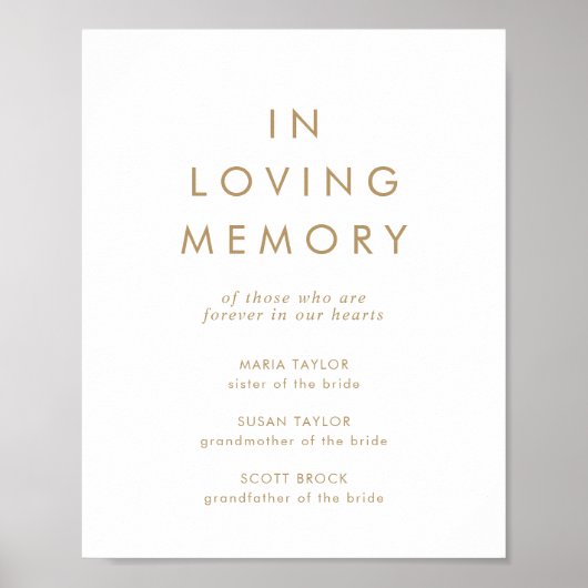 Chic Gold Typografie in Love Memory Memorial Poster (Vorne)
