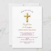 Chic Gold Typografie Minimalistische Cross Baptiss Einladung (Vorderseite)