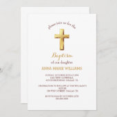 Chic Gold Typografie Minimalistische Cross Baptiss Einladung (Vorne/Hinten)