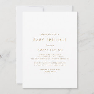 Chic Gold Typografy Baby Sprinkle Einladung
