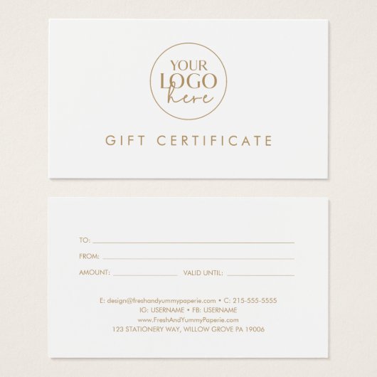 Chic Gold Typografy Logo-Geschenkgutschein (Vorne & Hinten)