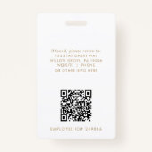 Chic Gold Typografy Logo QR Code Mitarbeiter ID Ca Ausweis (Rückseite)