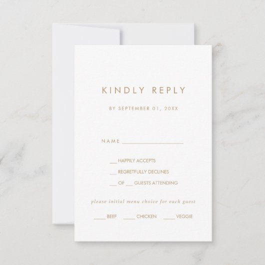Chic Gold Typografy Menü Auswahl RSVP Karte (Vorderseite)