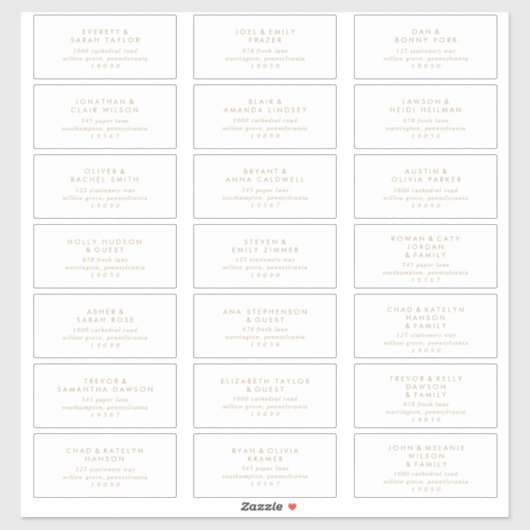 Chic Gold Typografy Wedding Guest Address Labels (Blatt)