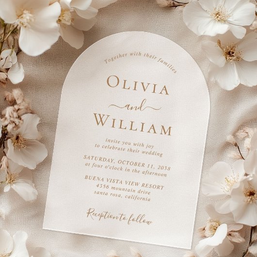 Chic Gold Typografy Wedding Mattiert Arch Acryleinladungen