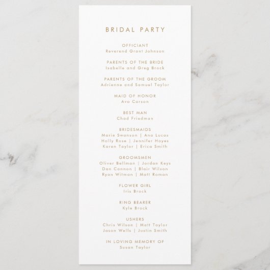 Chic Gold Typografy Wedding Program Programm (Rückseite)