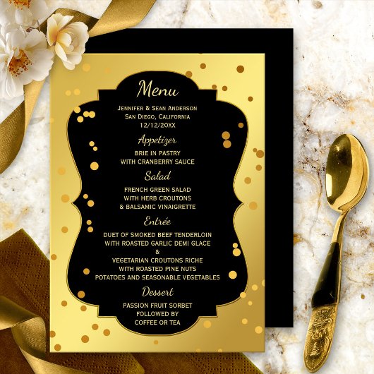 Chic Gold und Black Confetti Menu Card Menükarte