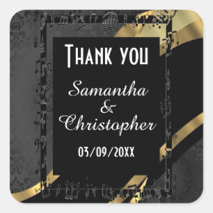 Chic Gold und Black Damask Danke Quadratischer Aufkleber