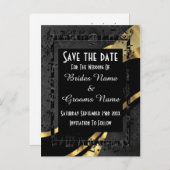 Chic Gold und Black Damask Save the Date Ankündigungspostkarte (Vorne/Hinten)