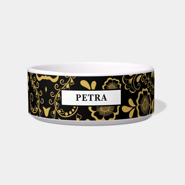 Chic Gold und Black Floral Napf (Vorderseite)