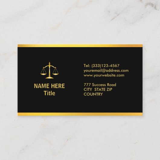 Chic Gold und Black Lawyer Business Visitenkarte (Vorderseite)