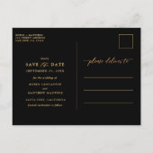 Chic Gold und Black Monogram Wedding Save the Date Postkarte (Rückseite)