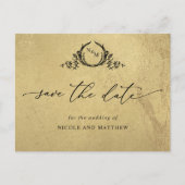 Chic Gold und Black Monogram Wedding Save the Date Postkarte (Vorderseite)