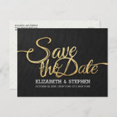 Chic Gold und Black Wedding Save the Date Postcard Ankündigungspostkarte (Vorne/Hinten)