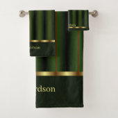 Chic Gold und Emerald Green Strips Name Badhandtuch Set (Insitu)