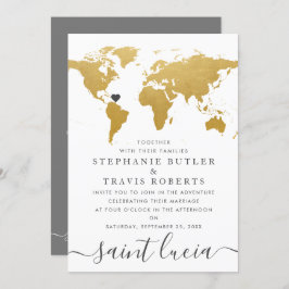 Chic Gold und Gray World Map Wedding Einladung