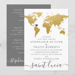 Chic Gold und Gray World Map Wedding Einladung