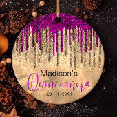 Chic gold und Hot-Rosa Tropfen Quinceanera Keramik Ornament