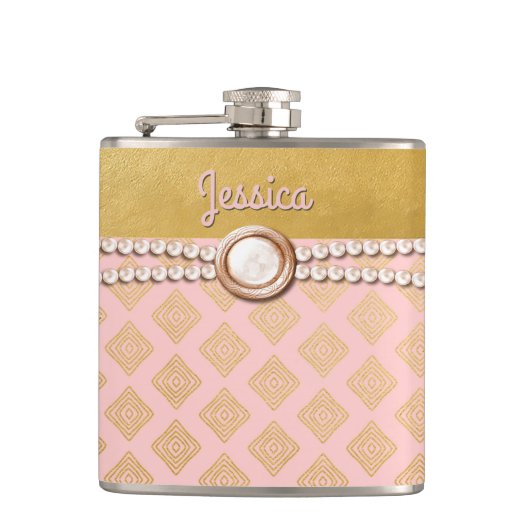 Chic Gold und Pink Bridesmaid Custom Flask Flachmann (Vorderseite)