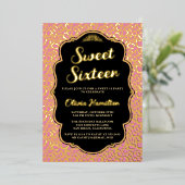 Chic Gold und Pink Leopard Print Sweet 16 Folieneinladung (Stehend vorne)